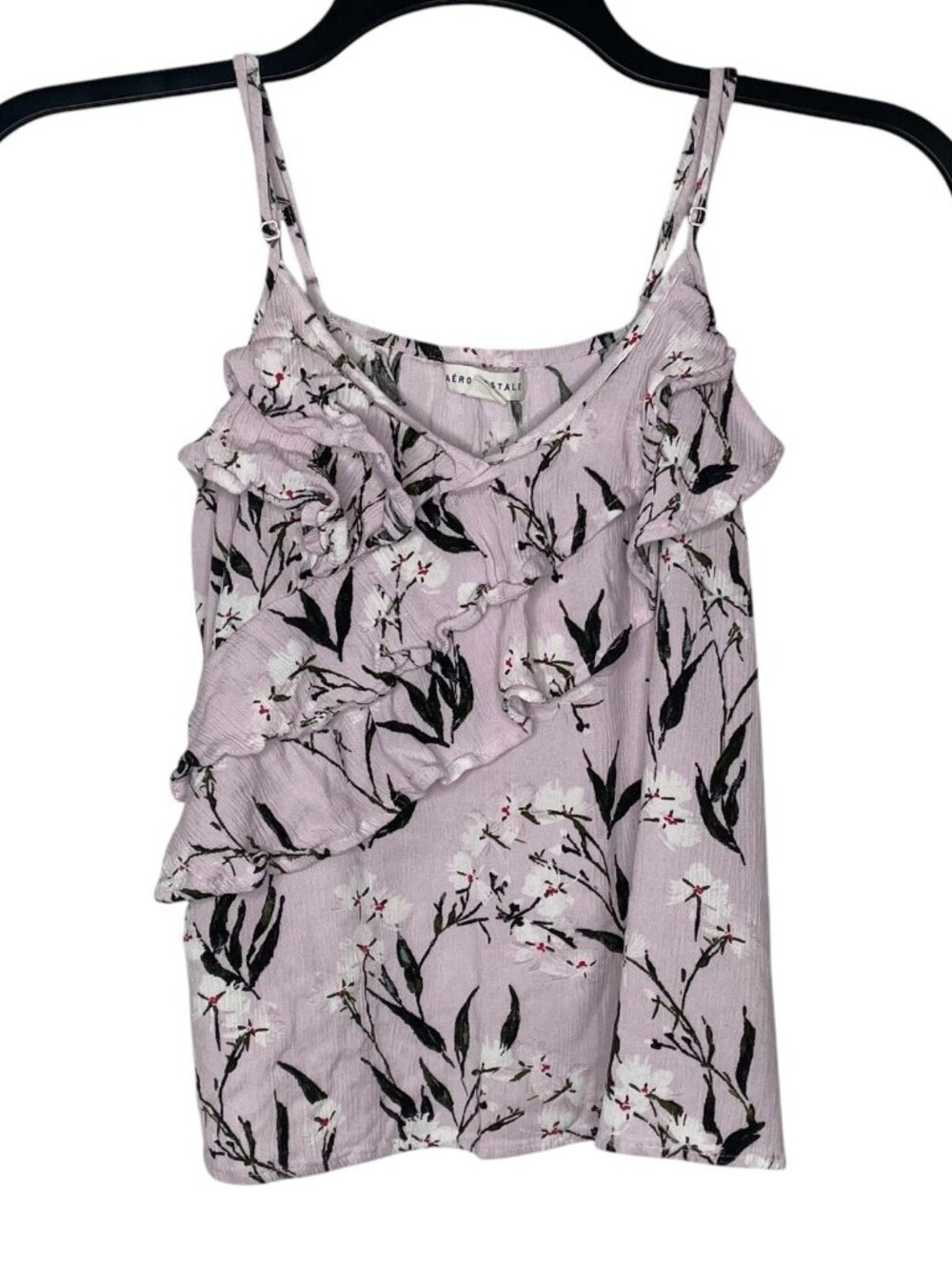 Aeropostale Womens Top Size Small Floral Ruffle V-Neck Adjustable Straps